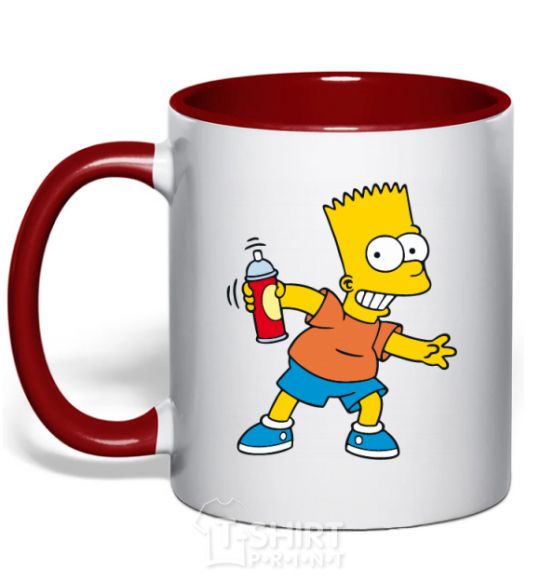Mug with a colored handle Bart with a canister red фото
