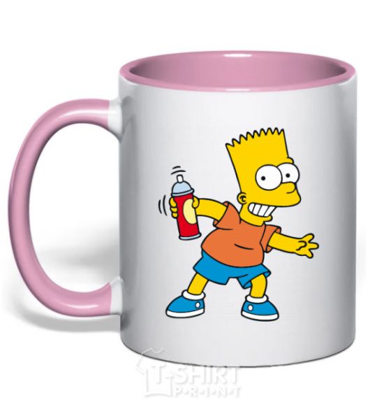 Mug with a colored handle Bart with a canister light-pink фото