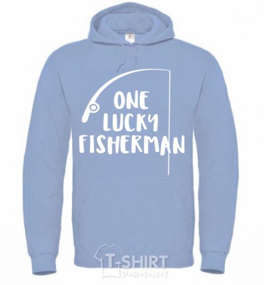 Men`s hoodie One lucky fisherman sky-blue фото