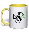 Mug with a colored handle Lucky boy yellow фото