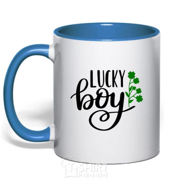 Mug with a colored handle Lucky boy royal-blue фото