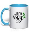 Mug with a colored handle Lucky boy sky-blue фото