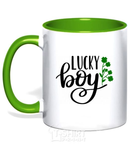 Mug with a colored handle Lucky boy kelly-green фото