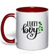 Mug with a colored handle Lucky boy red фото