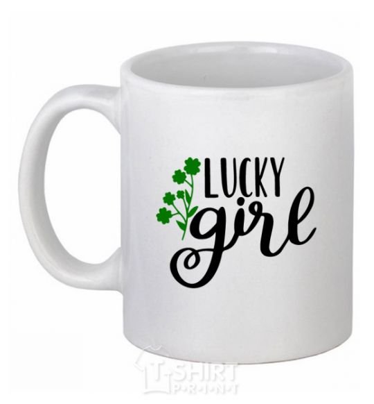 Ceramic mug Lucky girl White фото