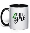 Mug with a colored handle Lucky girl black фото