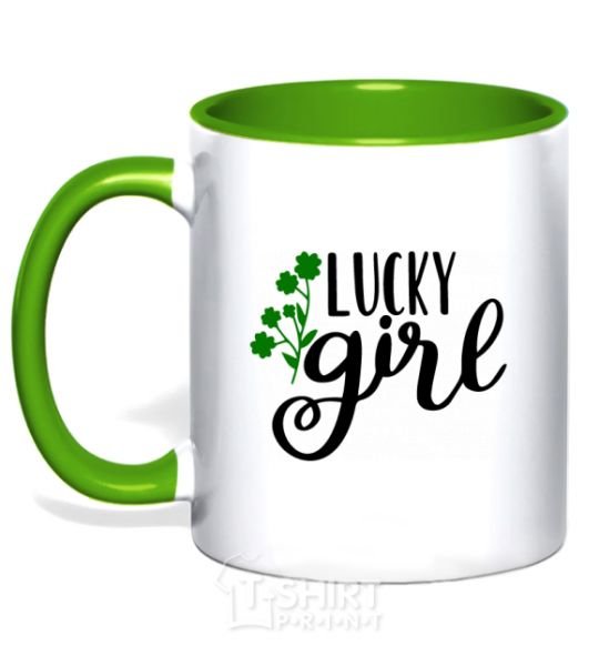 Mug with a colored handle Lucky girl kelly-green фото