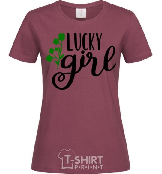 Women's T-shirt Lucky girl burgundy фото