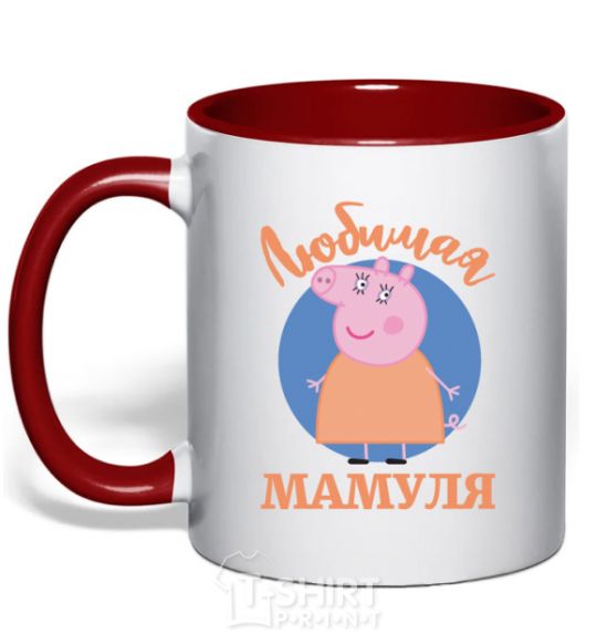 Mug with a colored handle My favorite mommy red фото
