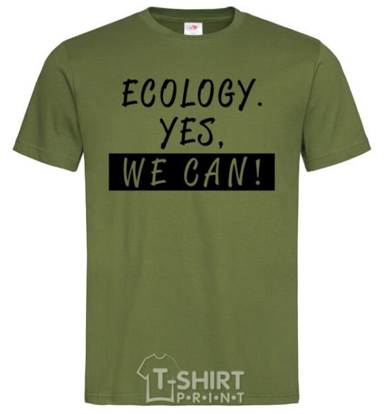 Мужская футболка Ecology yes we can Оливковый фото