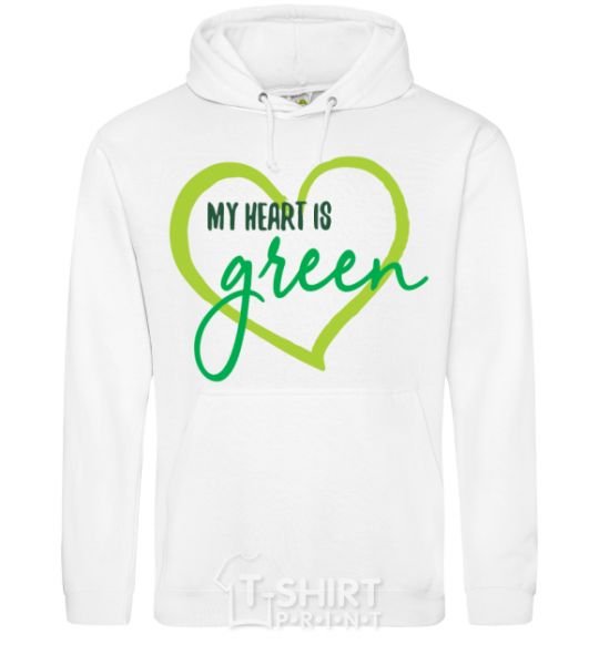 Men`s hoodie My heart is green White фото