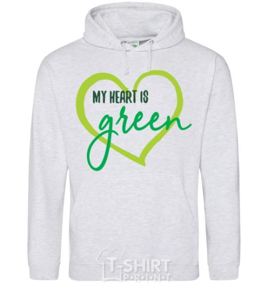 Men`s hoodie My heart is green sport-grey фото