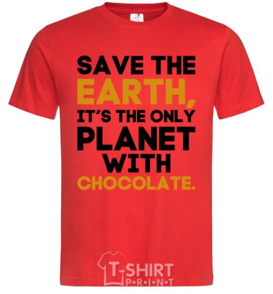 Мужская футболка It's the only planet with chocolate Красный фото