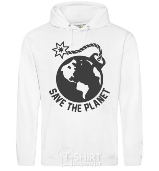Men`s hoodie Save the planet bomb White фото