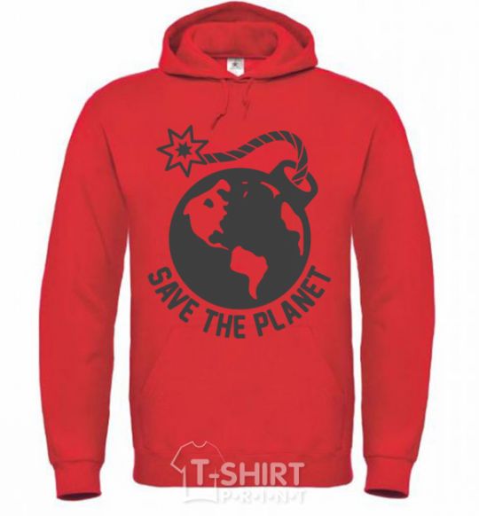 Мужская толстовка (худи) Save the planet bomb Ярко-красный фото