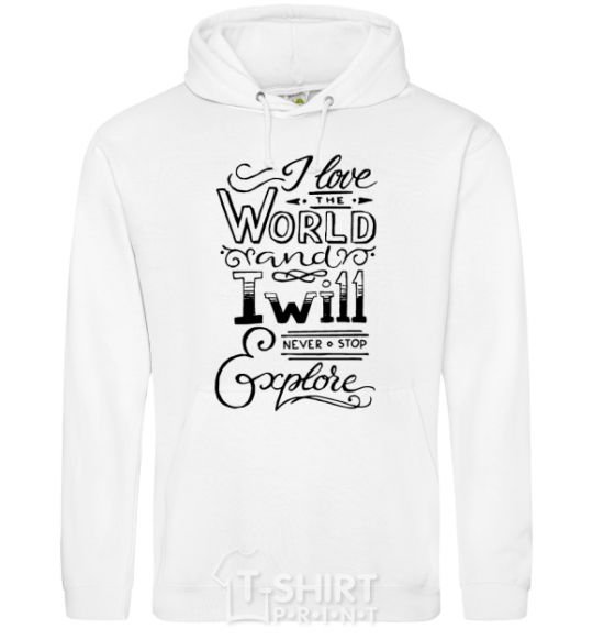 Men`s hoodie I love the world White фото