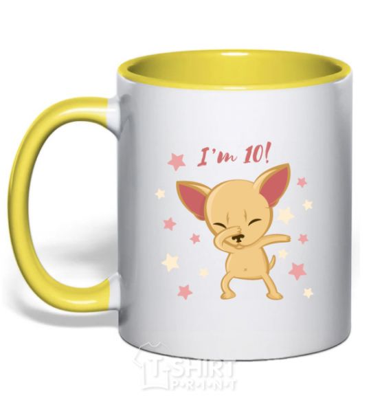 Mug with a colored handle I'm ten dog yellow фото