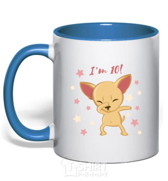 Mug with a colored handle I'm ten dog royal-blue фото