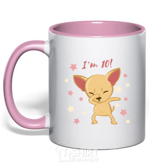 Mug with a colored handle I'm ten dog light-pink фото