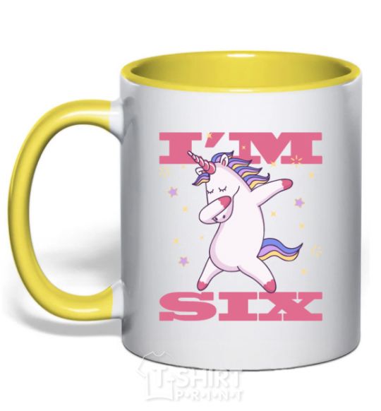Чашка с цветной ручкой I'm six unicorn Солнечно желтый фото