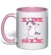 Чашка с цветной ручкой I'm six unicorn Нежно розовый фото