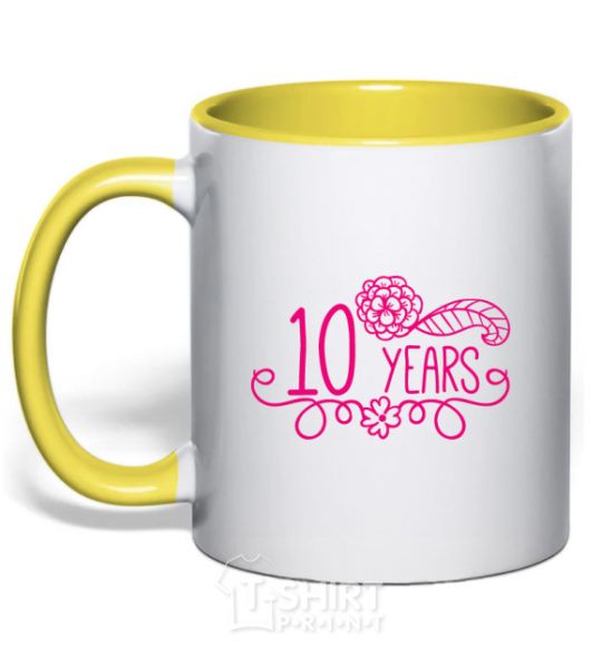 Mug with a colored handle 10 years for girl yellow фото