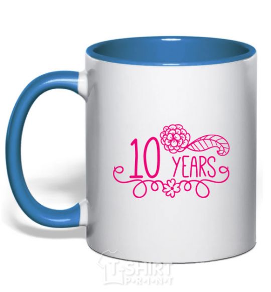 Mug with a colored handle 10 years for girl royal-blue фото