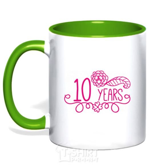 Mug with a colored handle 10 years for girl kelly-green фото