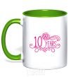 Mug with a colored handle 10 years for girl kelly-green фото