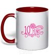 Mug with a colored handle 10 years for girl red фото
