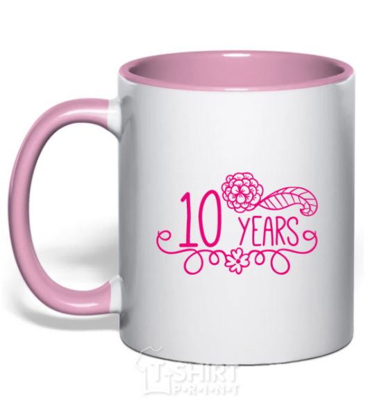 Mug with a colored handle 10 years for girl light-pink фото