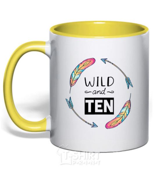 Mug with a colored handle Wild and ten yellow фото