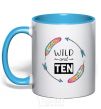 Mug with a colored handle Wild and ten sky-blue фото