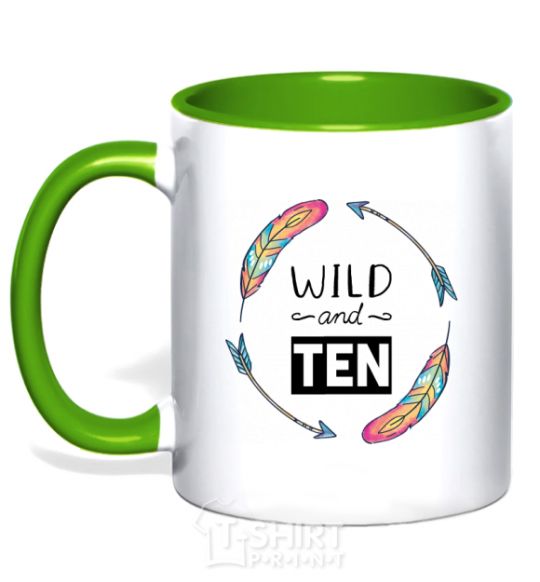 Mug with a colored handle Wild and ten kelly-green фото