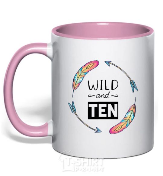 Mug with a colored handle Wild and ten light-pink фото