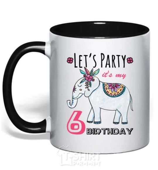 Чашка с цветной ручкой Let's party it's my 6 birthday Черный фото