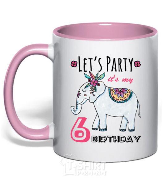 Чашка с цветной ручкой Let's party it's my 6 birthday Нежно розовый фото