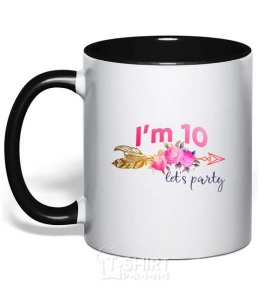 Mug with a colored handle I'm ten let's party black фото