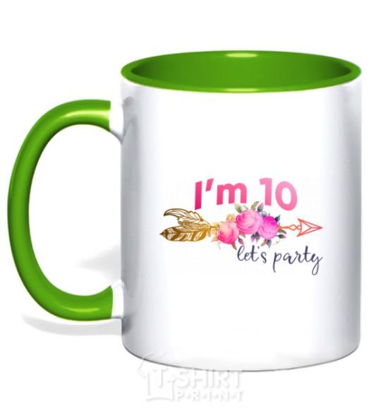 Mug with a colored handle I'm ten let's party kelly-green фото