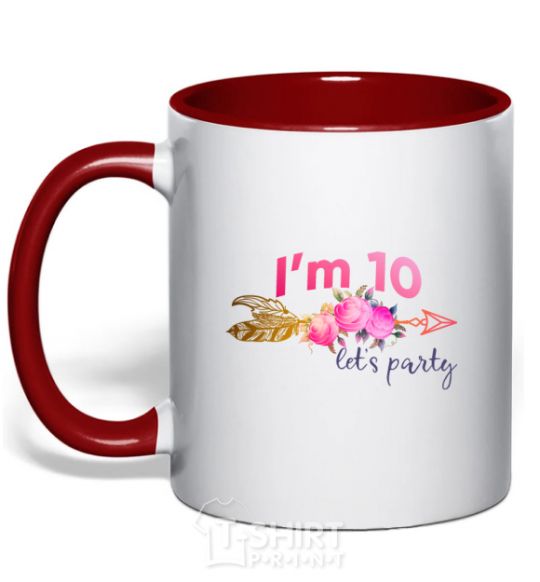 Mug with a colored handle I'm ten let's party red фото