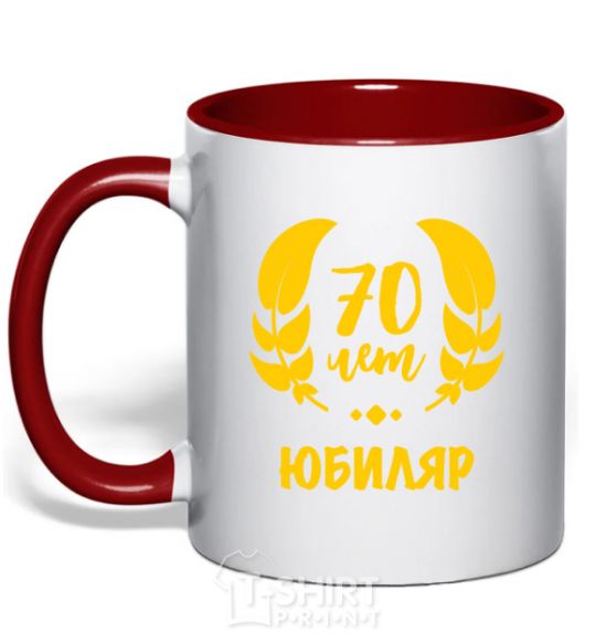 Mug with a colored handle 70th anniversary red фото