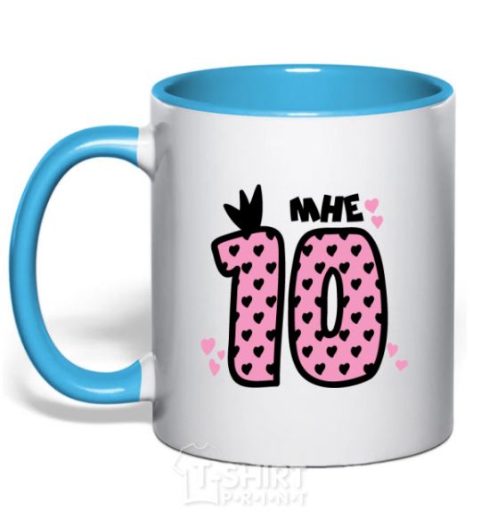 Mug with a colored handle I'm 10 sky-blue фото