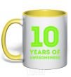 Mug with a colored handle 10 years of awesomeness yellow фото