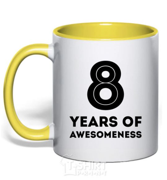 Mug with a colored handle 8 years of awesomeness yellow фото