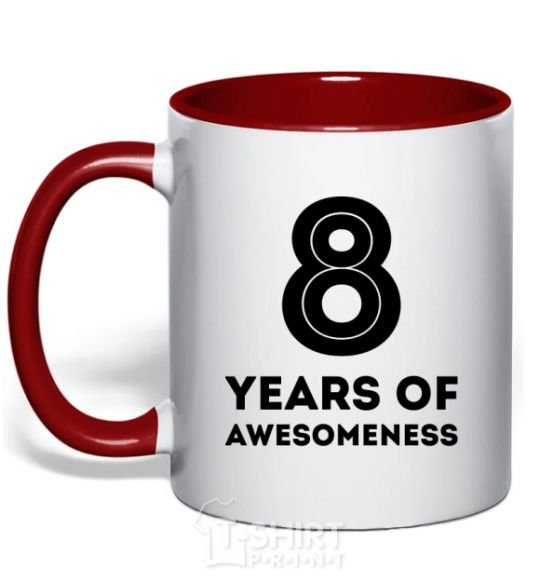 Mug with a colored handle 8 years of awesomeness red фото