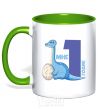 Mug with a colored handle I'm a 1-year-old dinosaur kelly-green фото