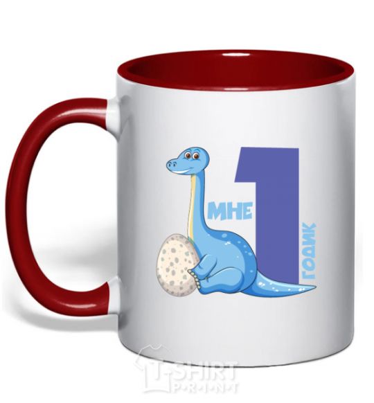 Mug with a colored handle I'm a 1-year-old dinosaur red фото