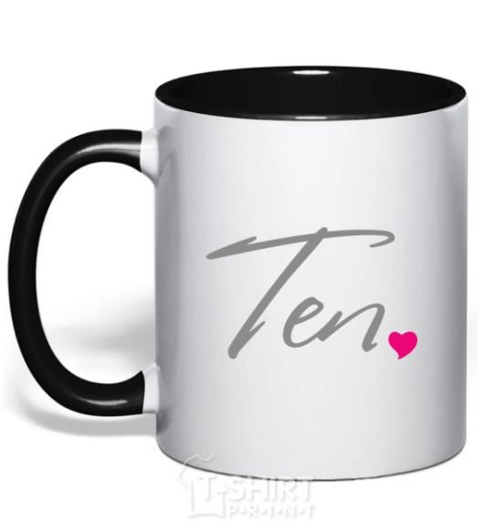 Mug with a colored handle Ten heart black фото