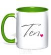 Mug with a colored handle Ten heart kelly-green фото