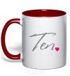 Mug with a colored handle Ten heart red фото